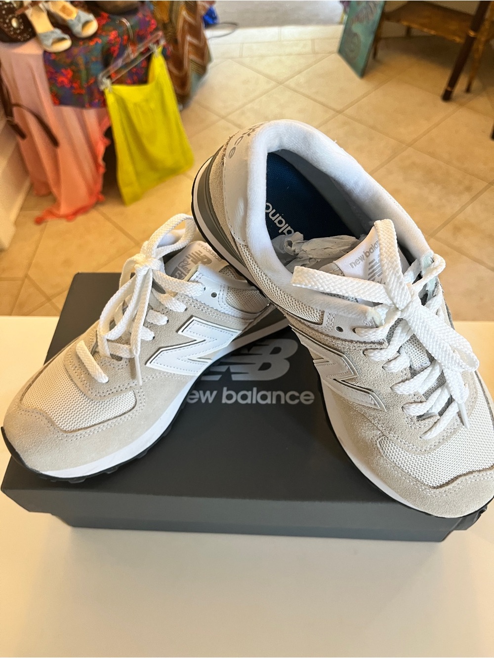 New Balance Grey and White 574 Retro Runner Sneakers Size 9 1/2 Med.